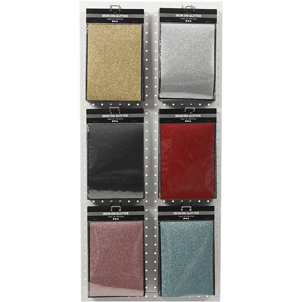Iron On Foil, sheet 148x210 mm, glitter, assorted colours, 6x10 sheet