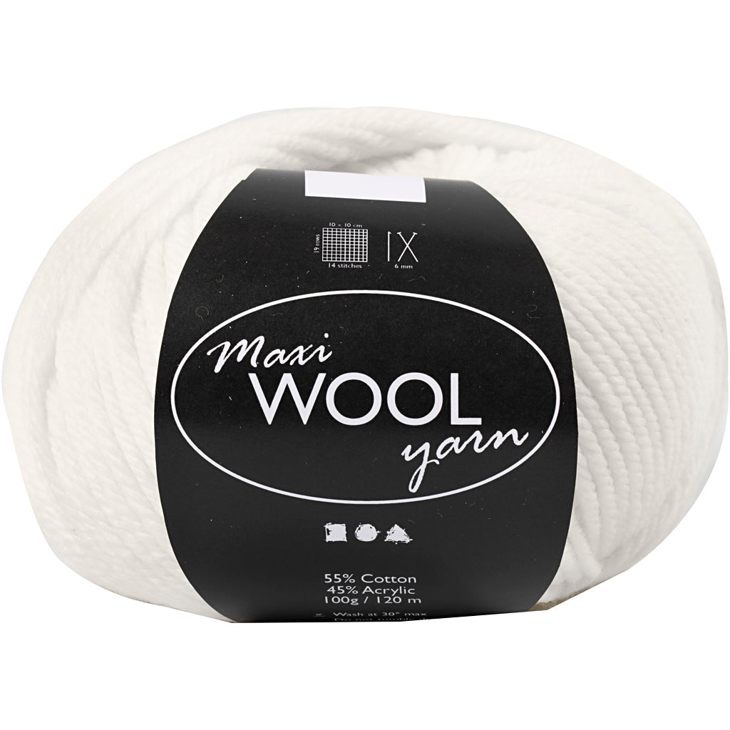 Wool Yarn, L: 125 M, off-white, 100 g/ 1 ball