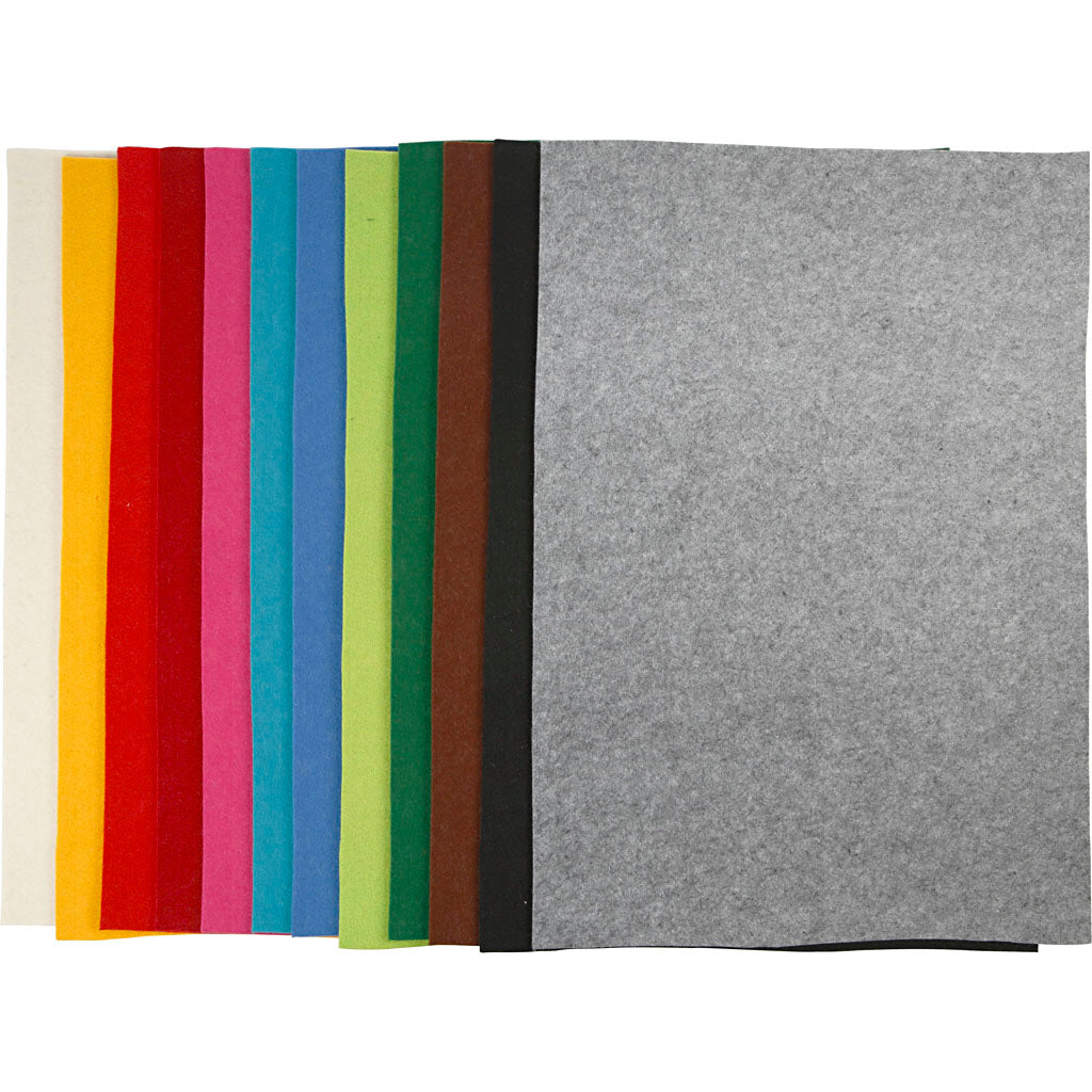 Craft Felt, sheet 42x60 cm, thickness 3 mm, assorted colours, 120 sheet