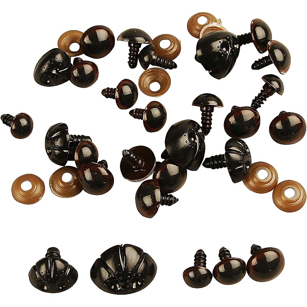Teddy Bear Eyes & Noses, dia. 10-15 mm, size 15-25 mm, 130 asstd.