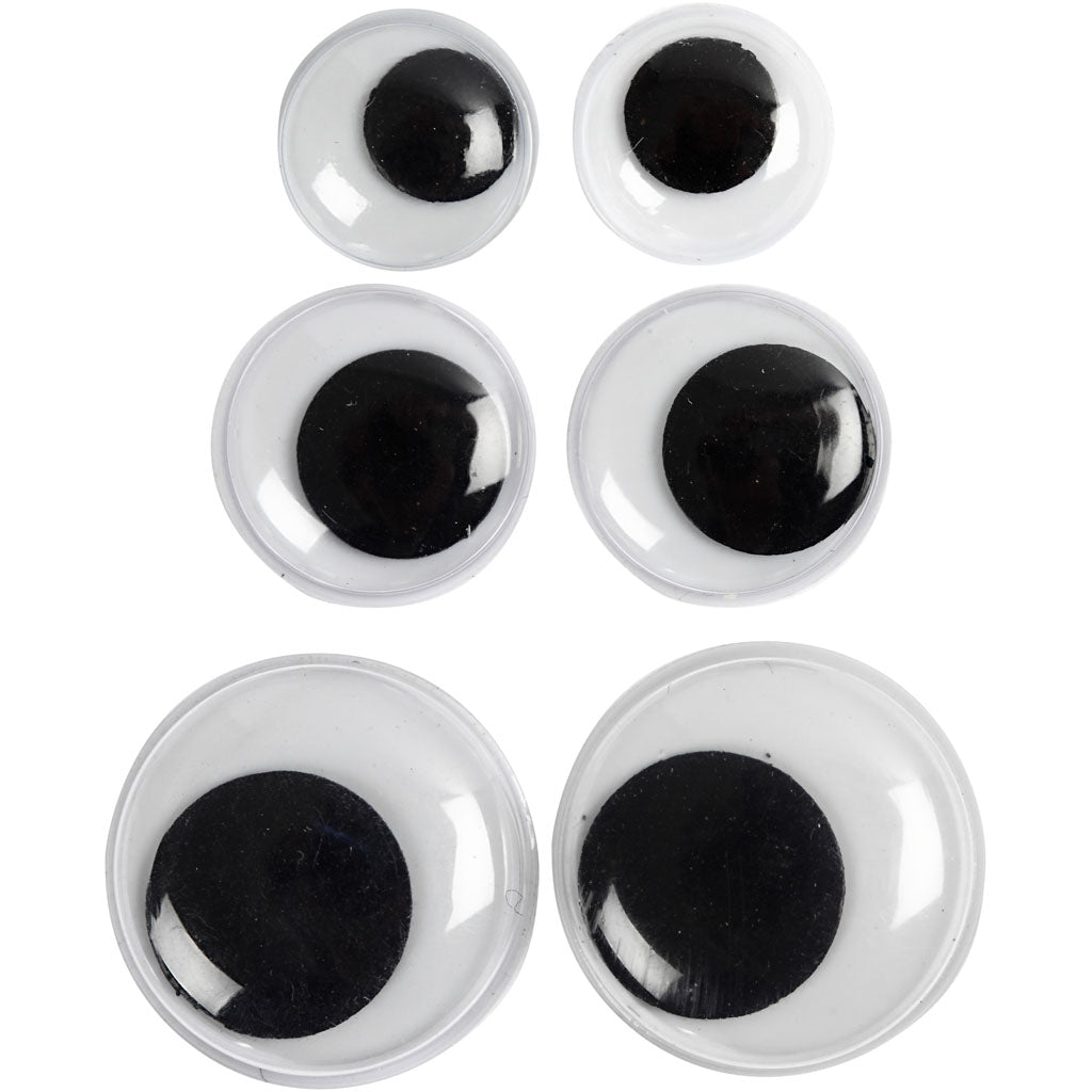 Wiggly Eyes, not sticky, dia. 12+14+20 mm, 18 asstd.