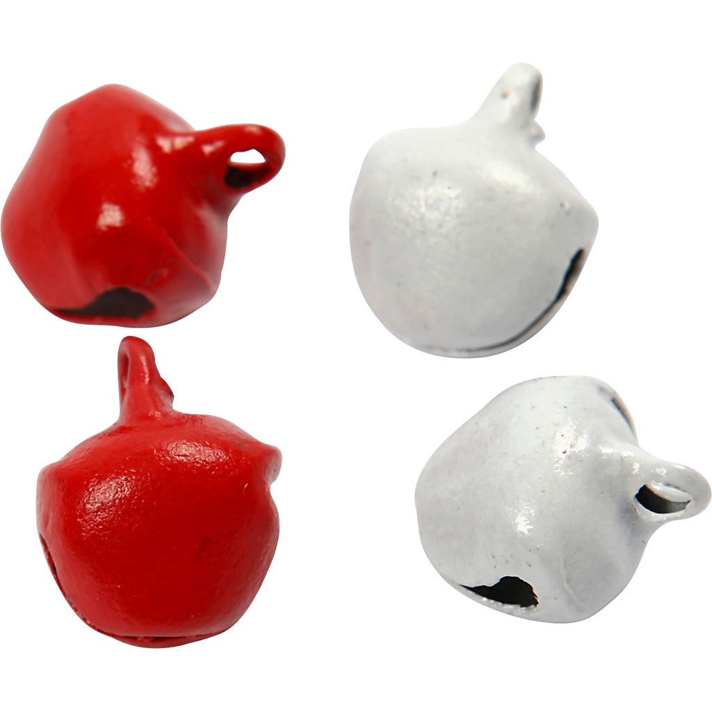 Bells, dia. 8 mm, red/white, 50 pc