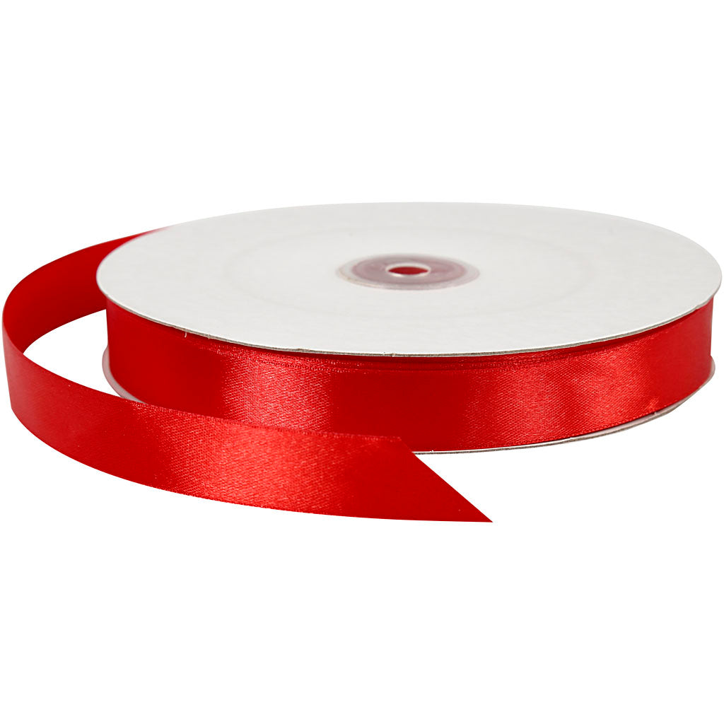 Satin Ribbon, W: 20 mm, red, 100 m/ 1 roll