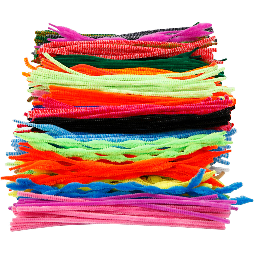 Chenille, L: 30 cm, thickness 6-15 mm, assorted colours, 500 asstd.