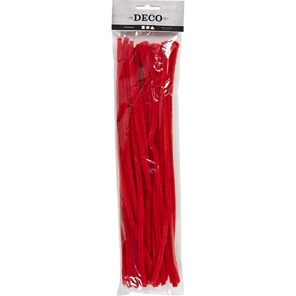 Chenille, L: 30 cm, thickness 6 mm, red, 50 pc