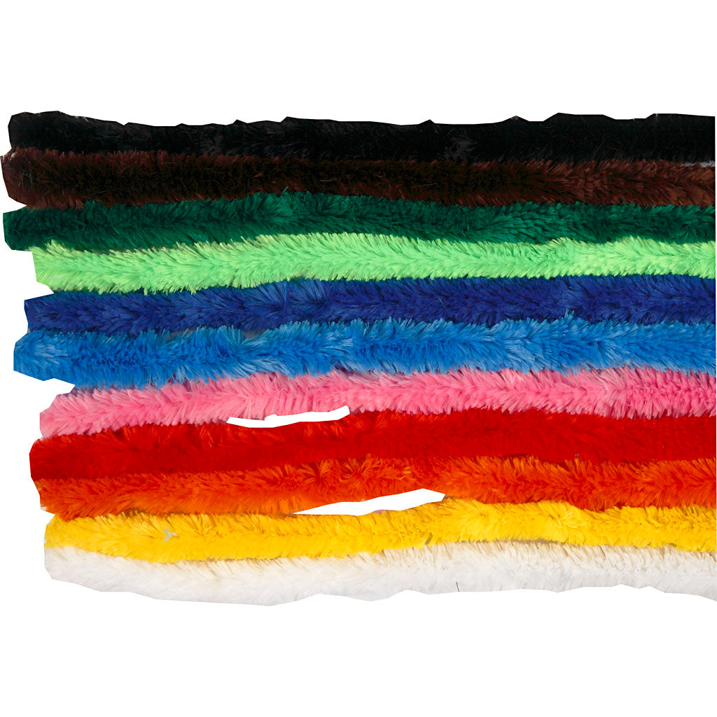 Chenille, L: 30 cm, thickness 15 mm, assorted colours, 200 asstd.