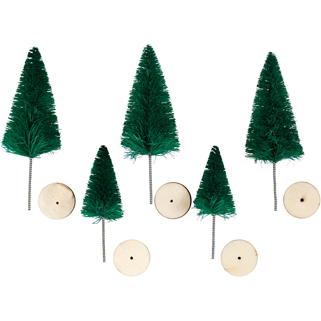 Christmas Spruce Trees, H: 40+60 mm, green, 5 pc