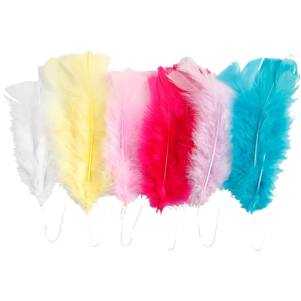 Feathers, L: 11-17 cm, assorted colours, 18 bundle