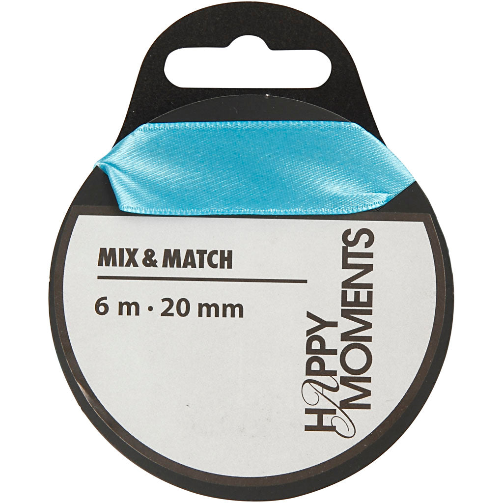 Satin Ribbon, W: 20 mm, light blue, 6 m/ 1 roll