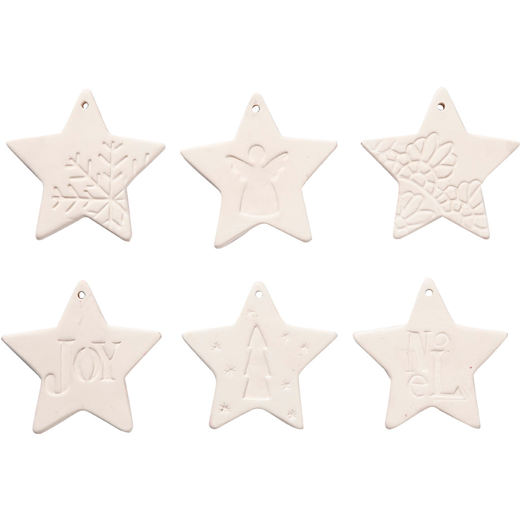 Hanging Ornaments, star, size 7x7 cm, white, 6 pc