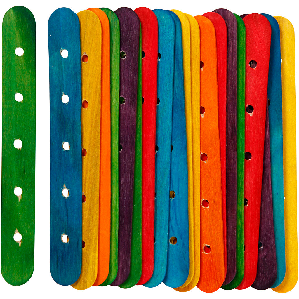 Construction sticks, L: 15 cm, W: 1,8 cm, hole size 4 mm, assorted colours, 20 asstd.