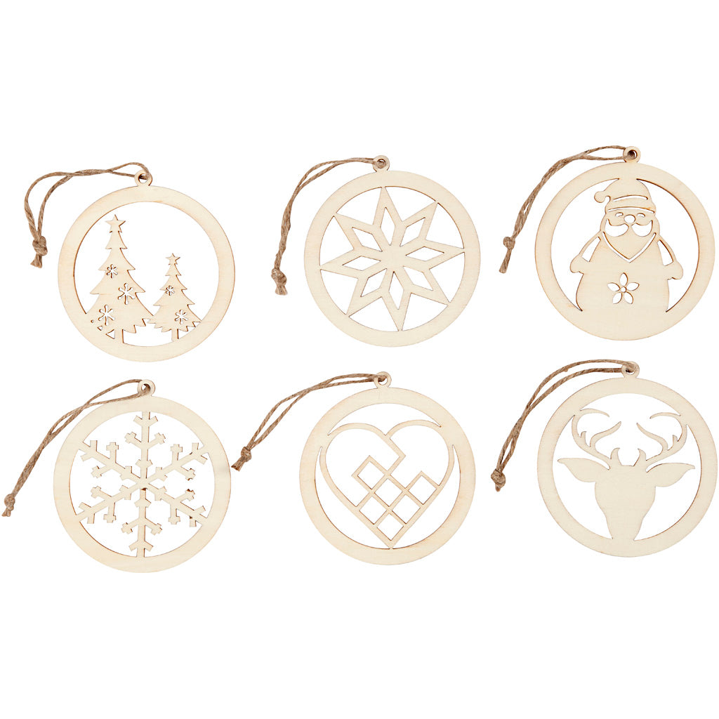 Christmas ornaments, dia. 8 cm, thickness 0,3 cm, 6 pc
