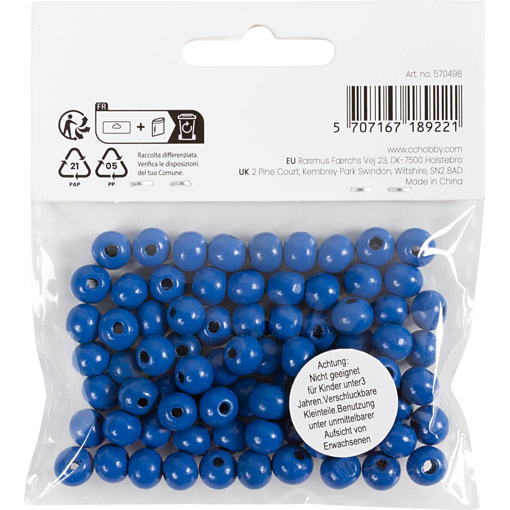Wooden Beads, dia. 8 mm, hole size 2 mm, ca. 80 pc, blue, 15 g