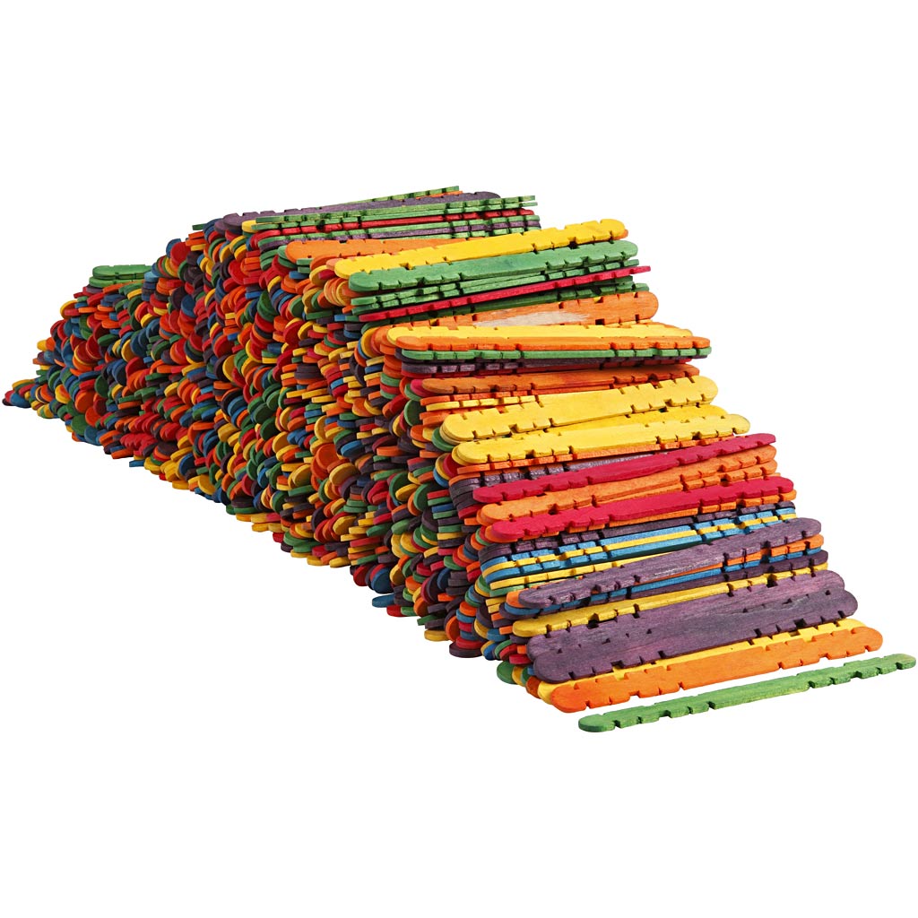 Construction sticks, L: 11,4 cm, W: 10 mm, assorted colours, 1000 pc