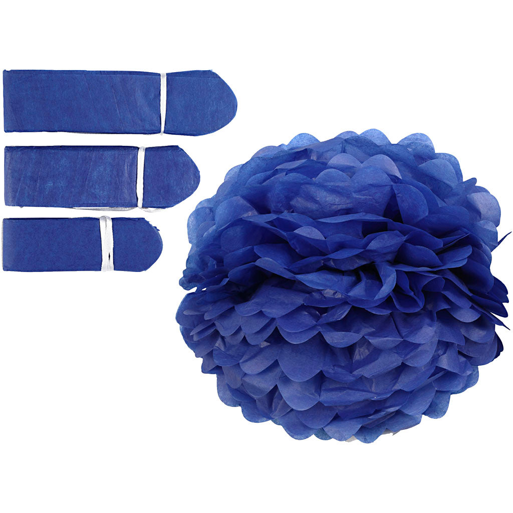 Tissue Pompons, dia. 20+24+30 cm, 16 g, dark blue