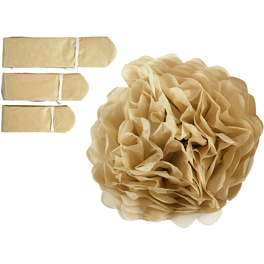 Tissue Pompons, dia. 20+24+30 cm, 16 g, gold