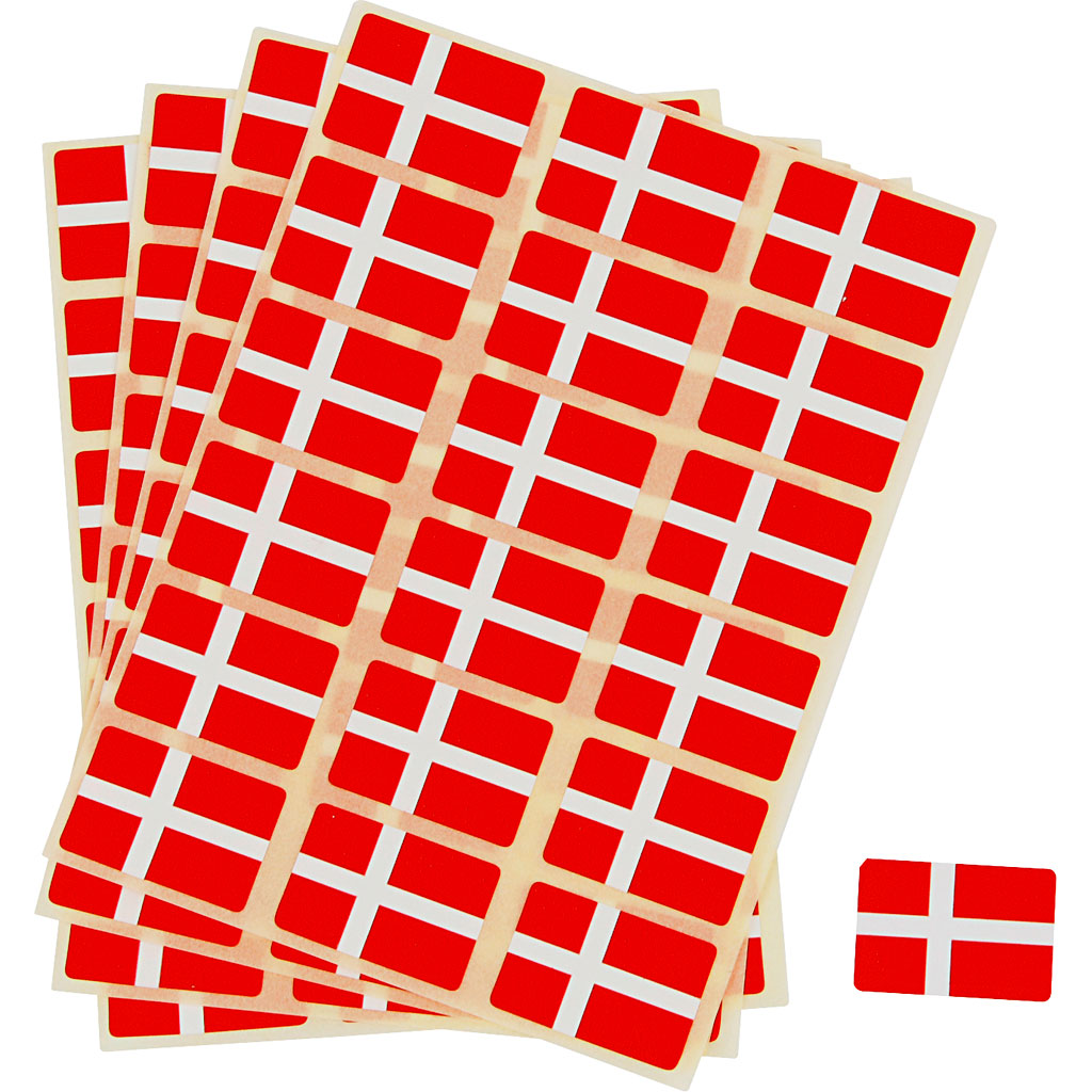 Flag Stickers, size 15x22 mm, 72 pc, Denmark
