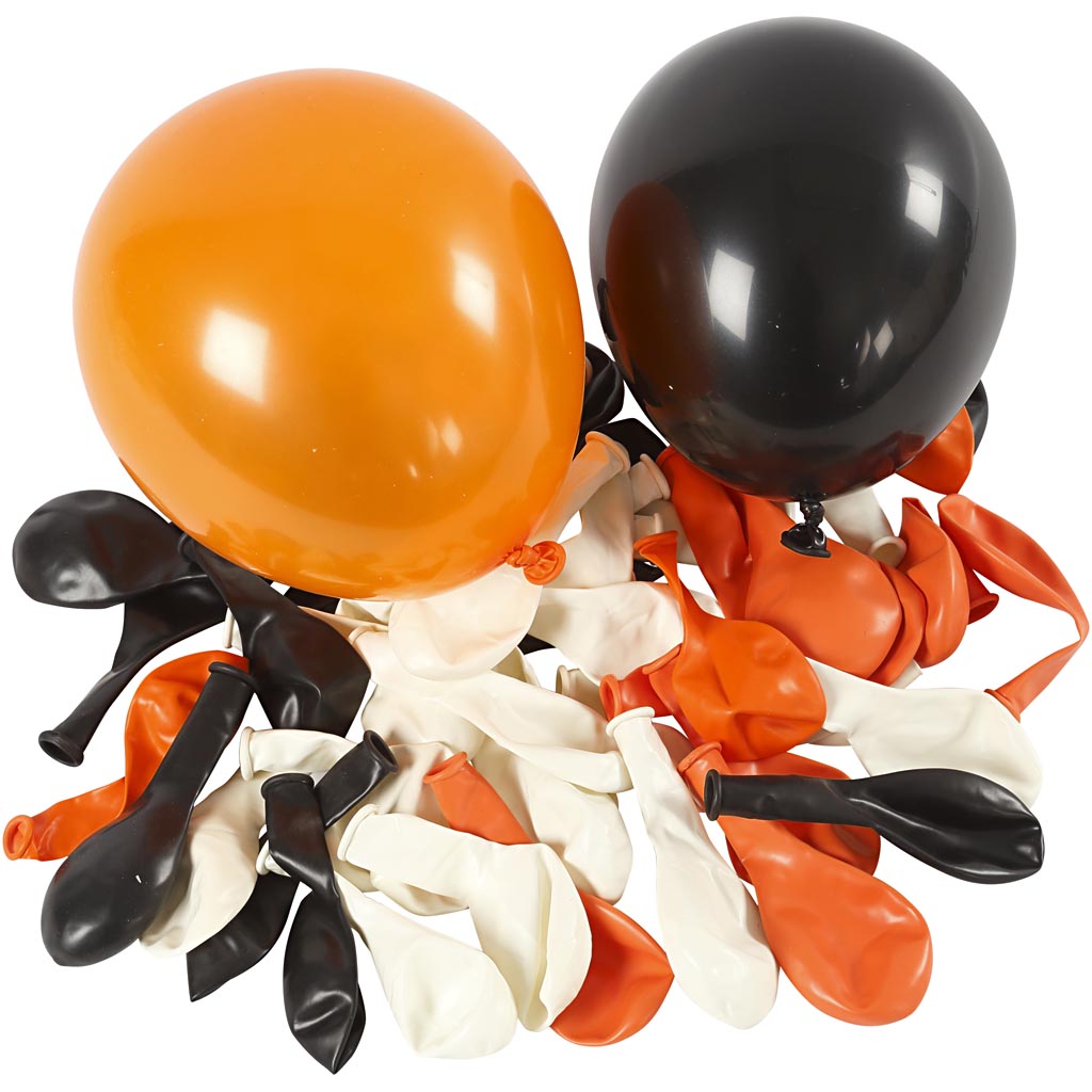 Balloons, Round, dia. 23-26 cm, black, orange, white, 100 pc