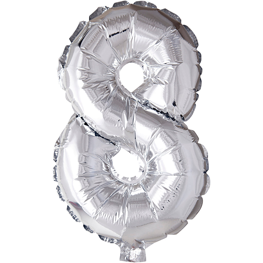 Foil Balloon, 8, H: 41 cm, silver