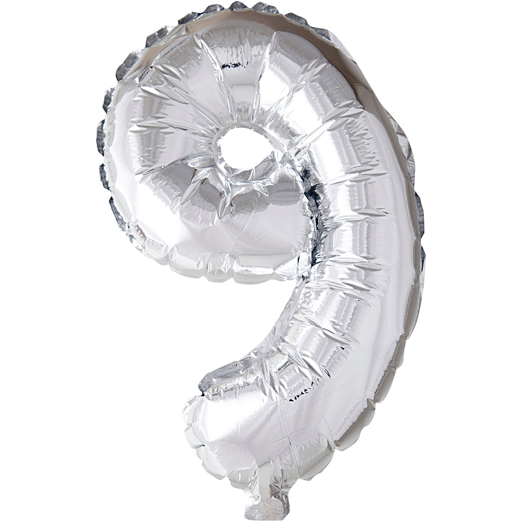 Foil Balloon, 9, H: 41 cm, silver