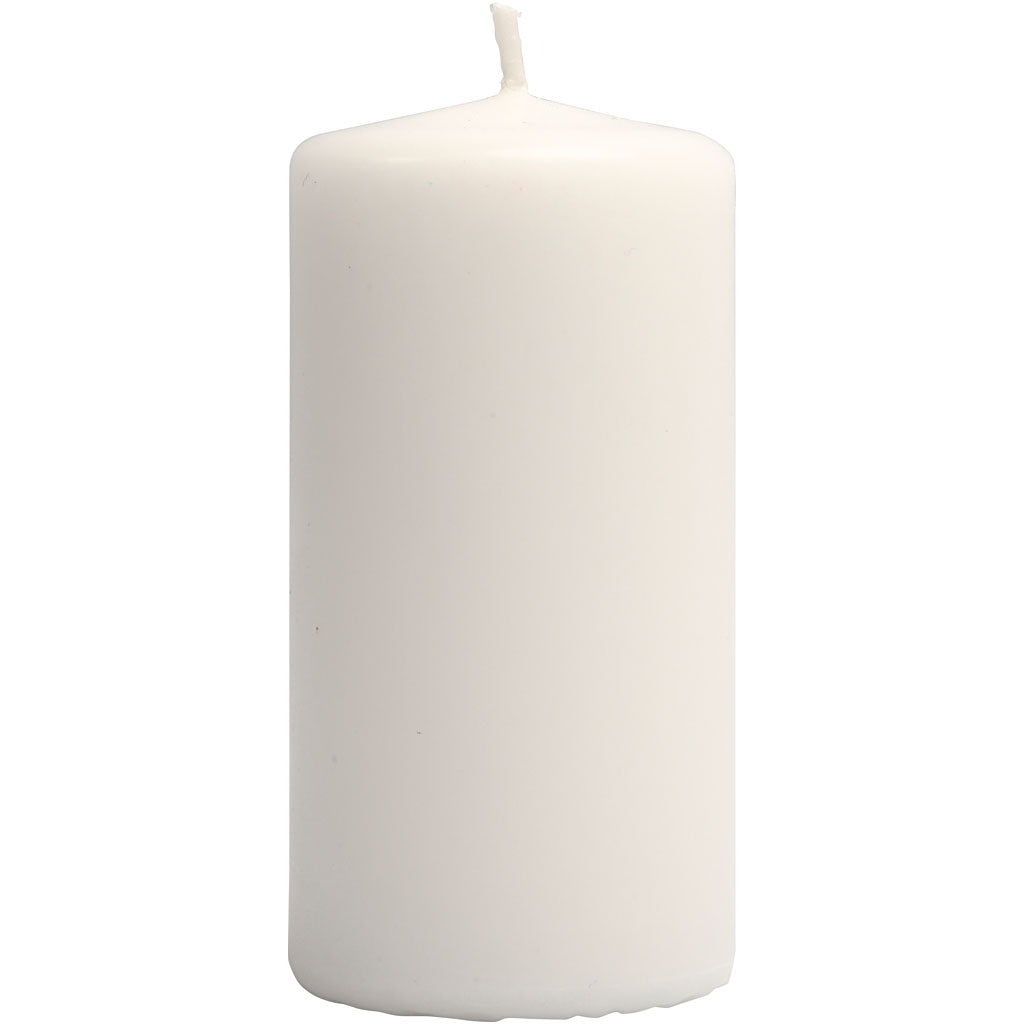 Candles, H: 100 mm, dia. 50 mm, white, 6 pc