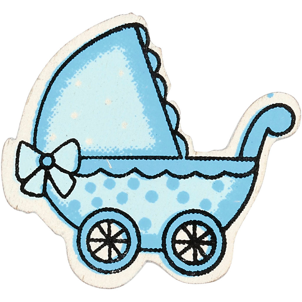 Pram, size 34x31 mm, thickness 1,7 mm, light blue, 10 pc