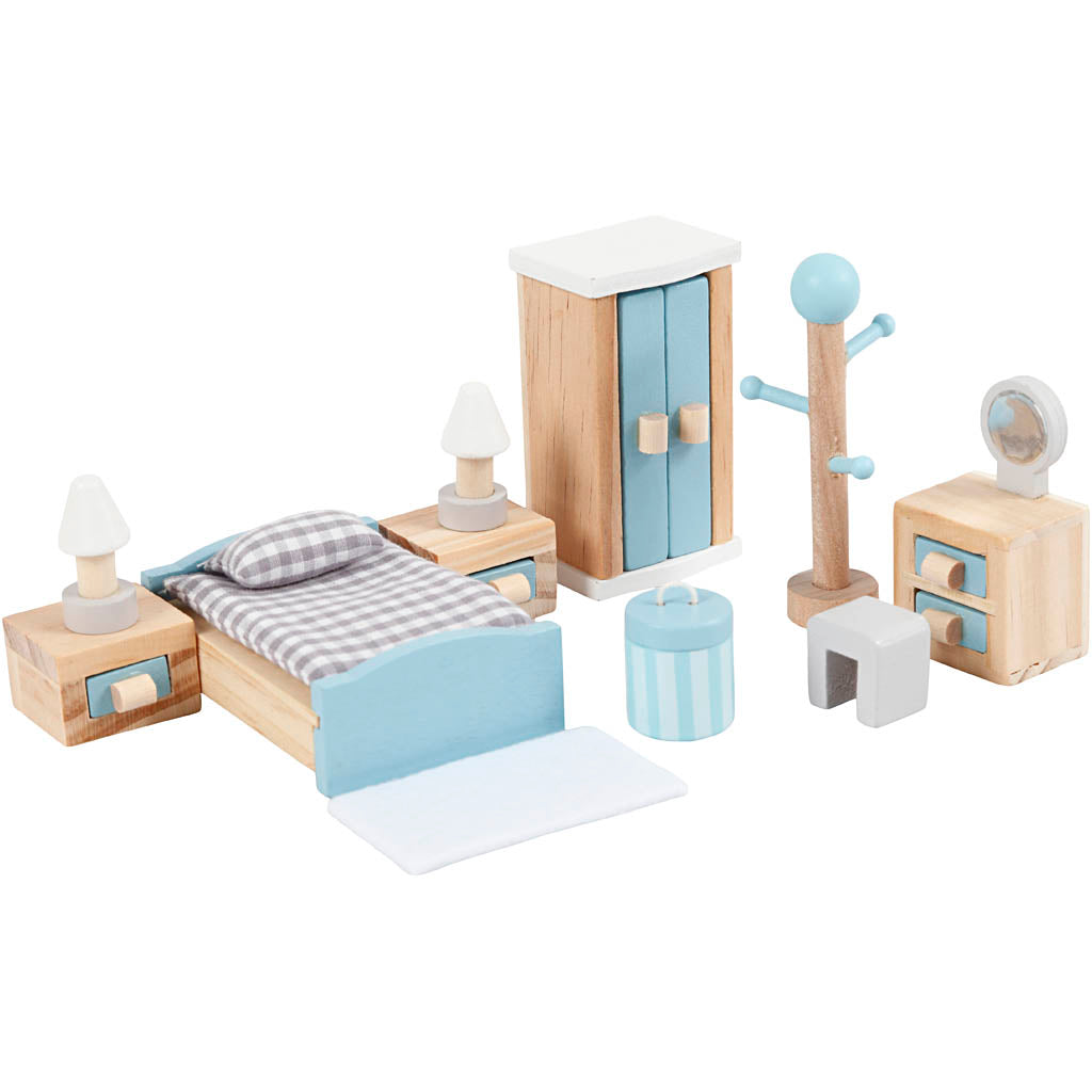 VIGA Doll house furniture, bedroom, size 2x2x7,5 cm, 8 parts/ 1 set
