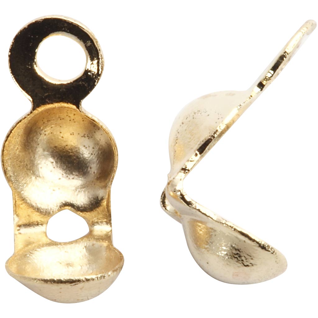 Bead tips with eyes, L: 8 mm, dia. 3 mm, gold-plated, 100pc