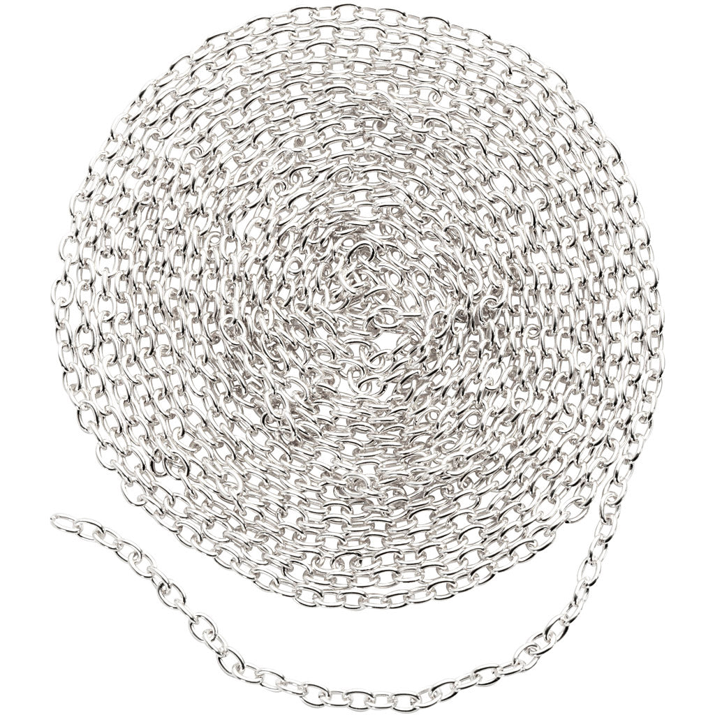 Chain, W: 2 mm, silver-plated, 2 m/ 1 pc
