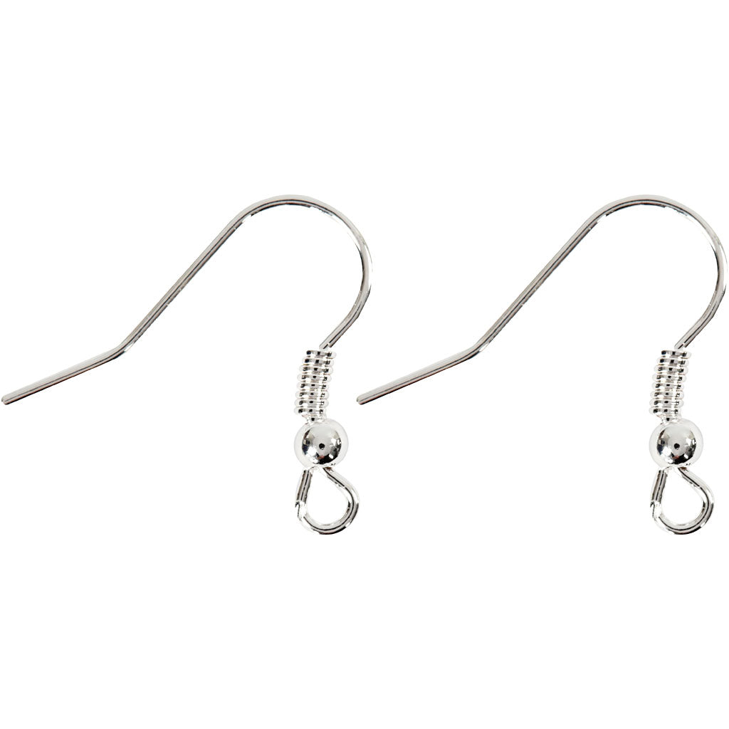 Earring Hooks, L: 18 mm, silver, 10 pc