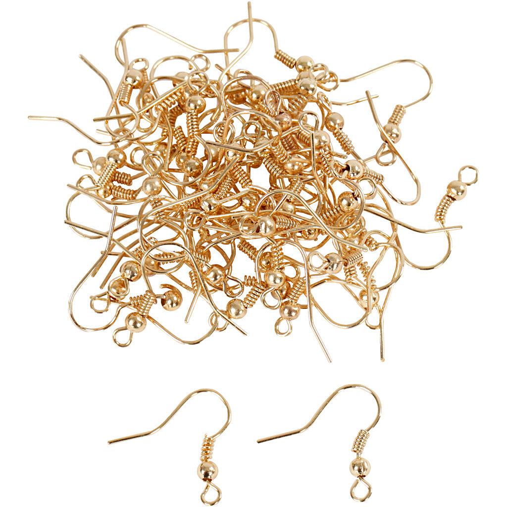 Earring Hooks, L: 18 mm, gold-plated, 100 pc