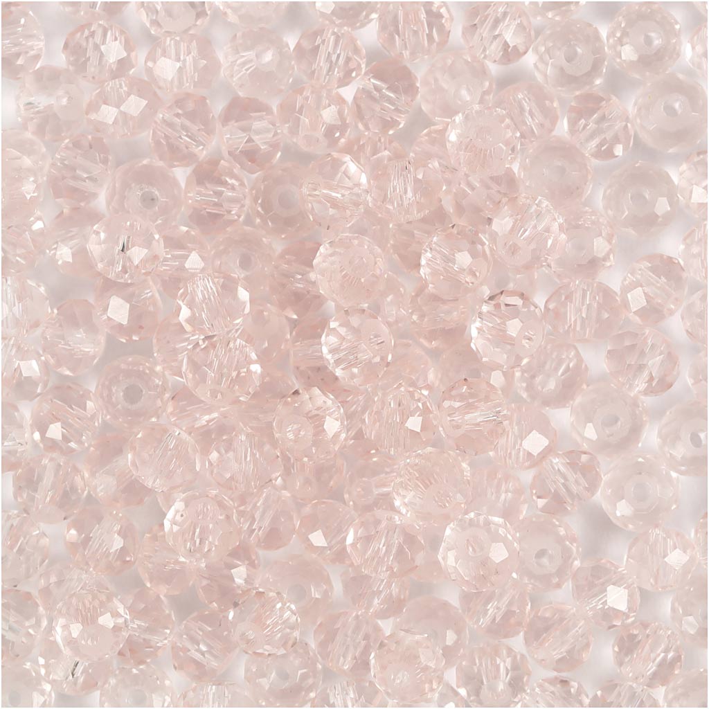 Faceted Beads, dia. 4 mm, hole size 1 mm, light rose, 45 pc