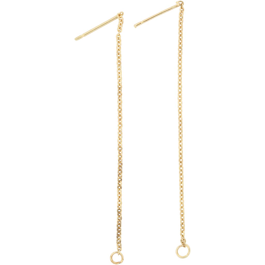Stud Earrings, L: 70 mm, gold-plated, 1 pair