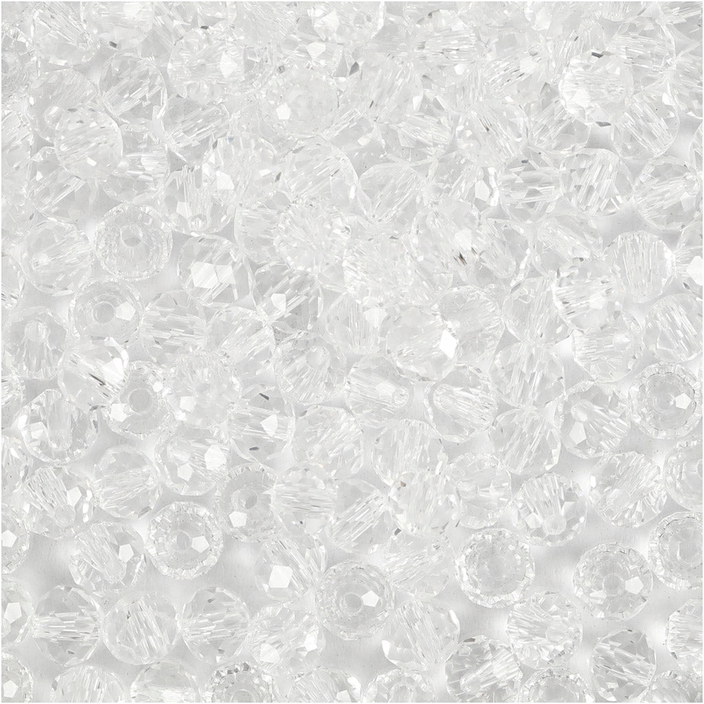 Faceted Beads, size 3x4 mm, hole size 0,8 mm, crystal, 100 pc