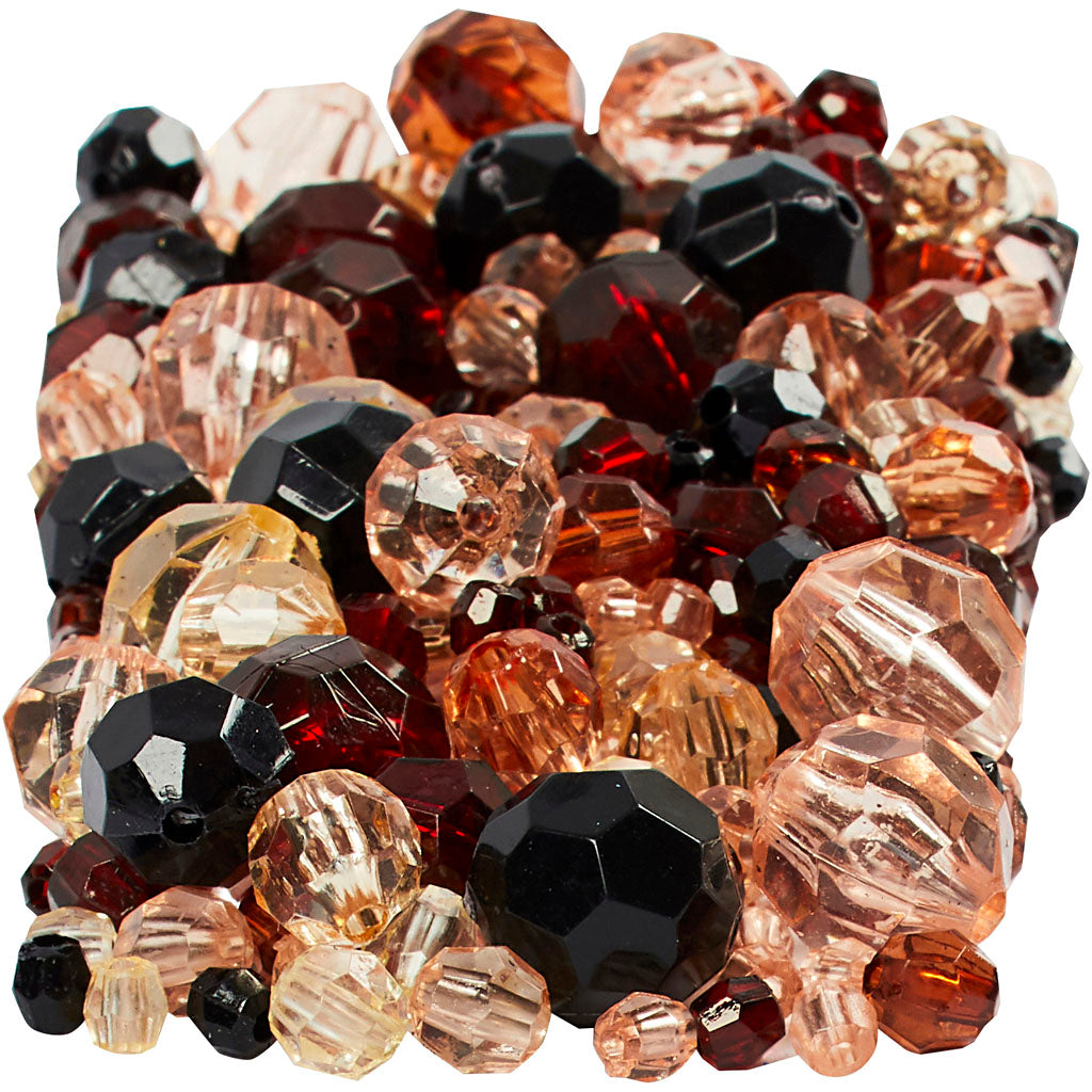 Facet Beads, size 4-12 mm, hole size 1-2,5 mm, ca. 860 pc, golden, 250 g