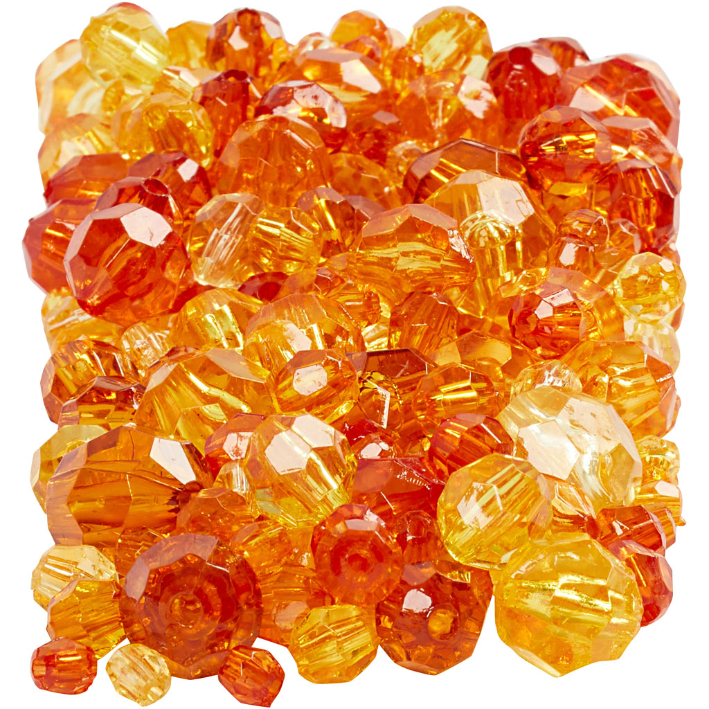 Facet Beads, size 4-12 mm, hole size 1-2,5 mm, ca. 860 pc, yellow (32227), 250 g