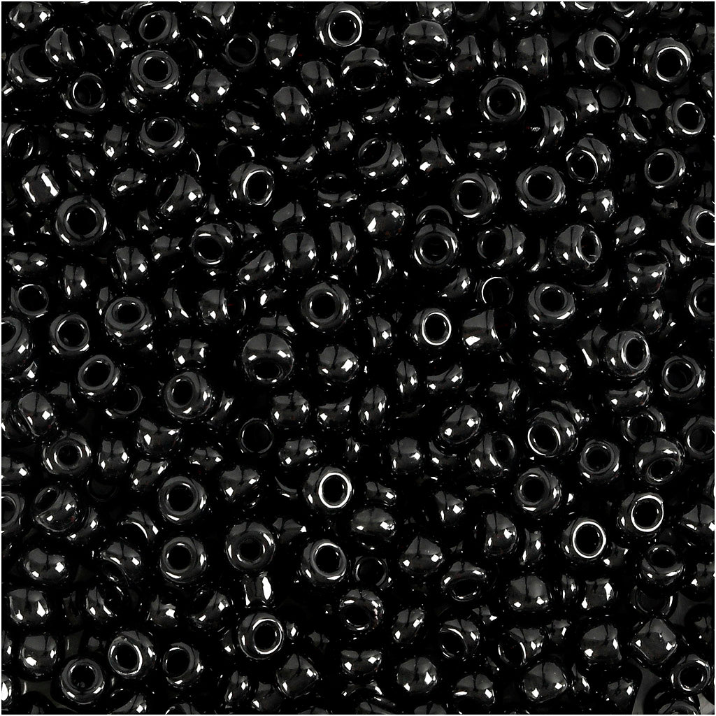 Rocaille Seed Beads, dia. 3 mm, size 8/0, hole size 0,6-1,0 mm, black, 25 g