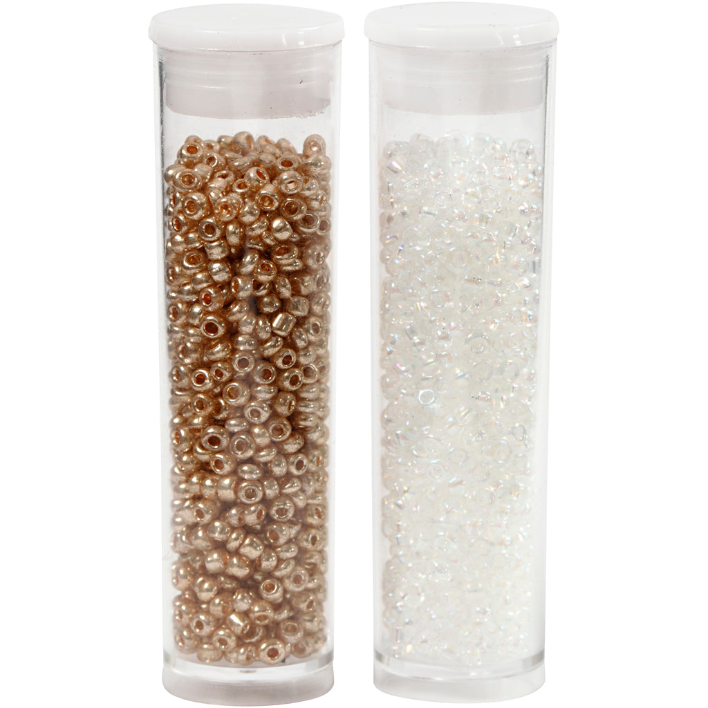 Rocaille Seed Beads, dia. 1,7 mm, size 15/0, hole size 0,5-0,8 mm, white, 2x7 g