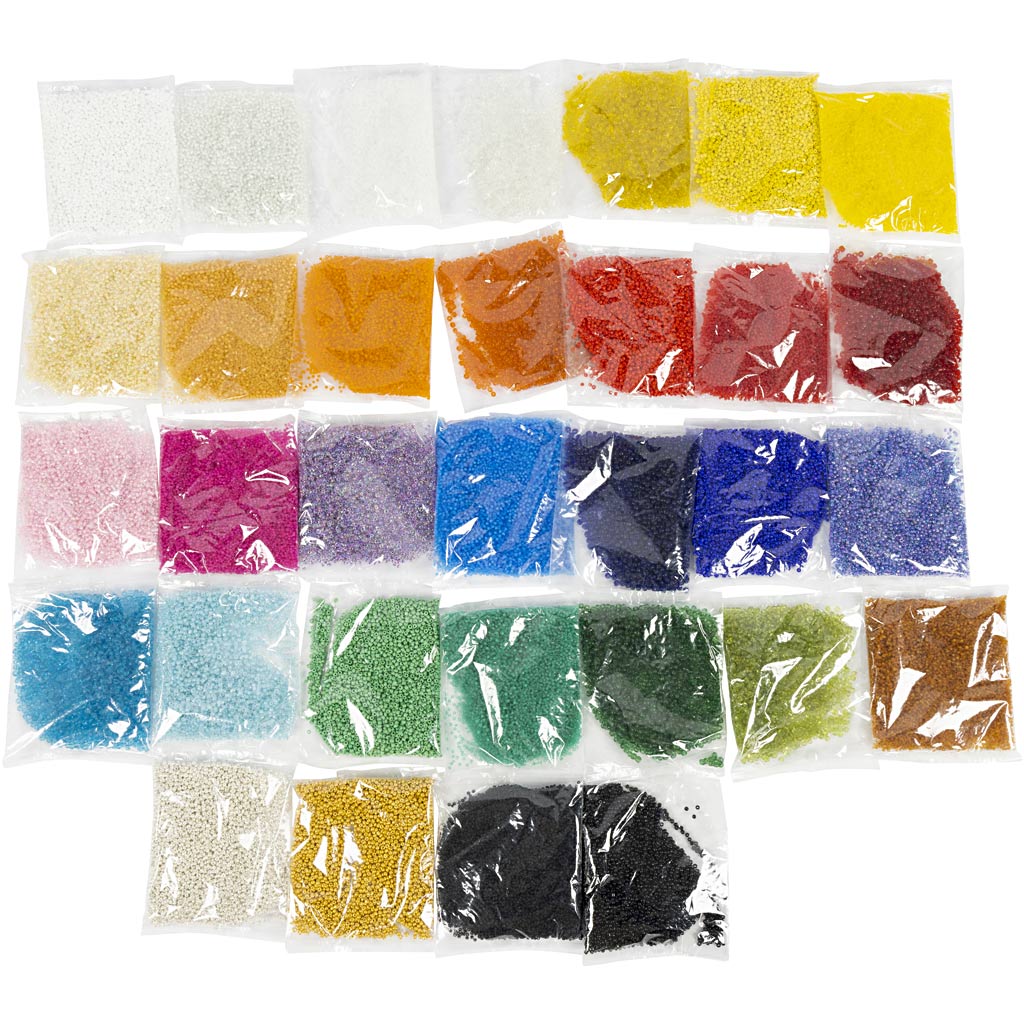 Rocaille Seed Beads, dia. 1,7+3+4 mm, size 6/0+8/0+12/0, hole size 0,5-1,2 mm, Colour may vary , 32x100 g