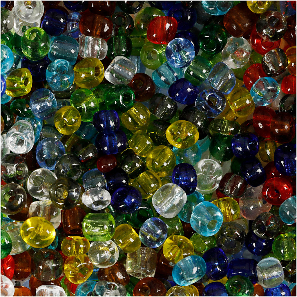 Rocaille Seed Beads, dia. 4 mm, size 6/0, hole size 0,9-1,2 mm, gloss transparent, 1000 g