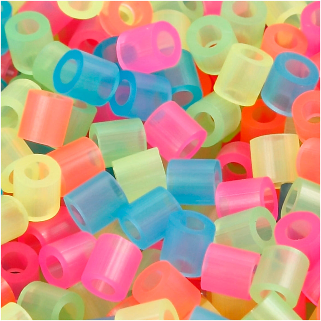 Fuse Beads, size 5x5 mm, hole size 2,5 mm, medium, neon colours, 6000 asstd.