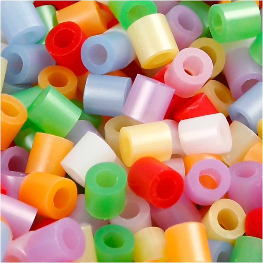 Fuse Beads, size 5x5 mm, hole size 2,5 mm, medium, mother of pearl colours, 20000 asstd./ 1 bucket