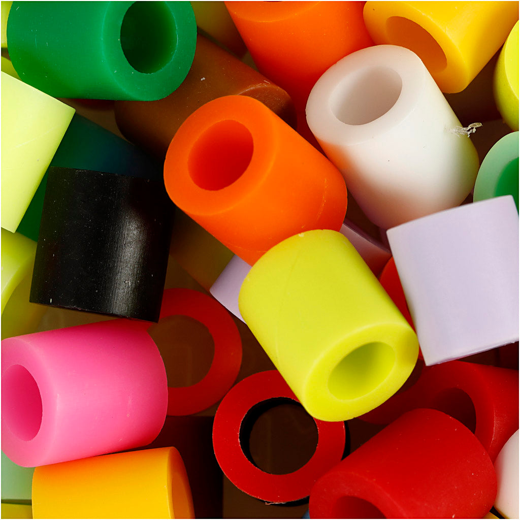 Fuse Beads, size 10x10 mm, hole size 5,5 mm, JUMBO, additional colours, 3200 asstd.