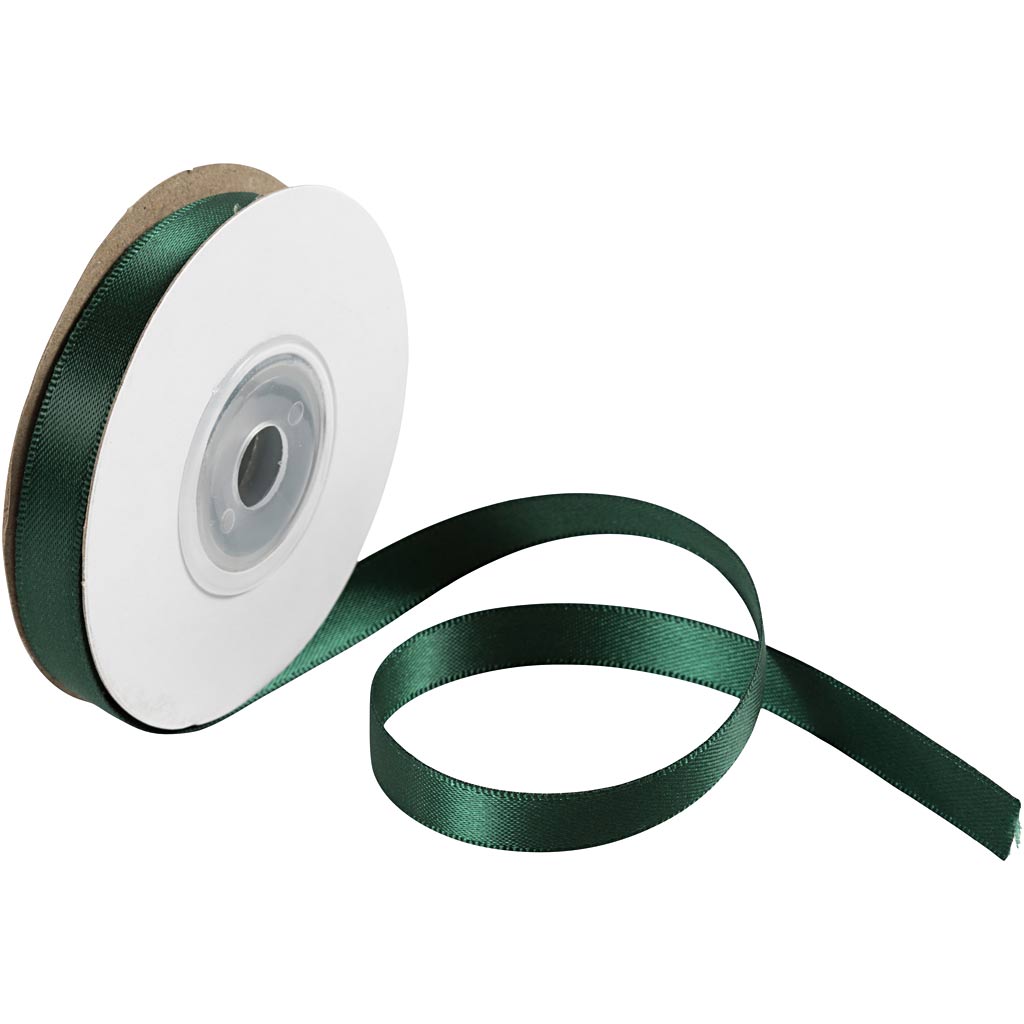 Satin Ribbon, W: 10 mm, green, 3x10 m/ 1 roll