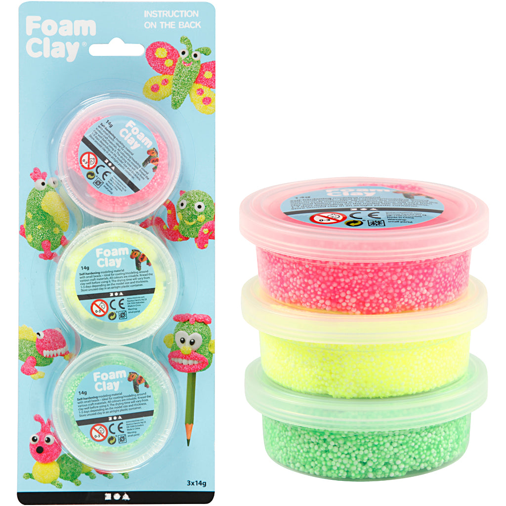 Foam Clay®, light green, neon pink, neon yellow, 3x14 g