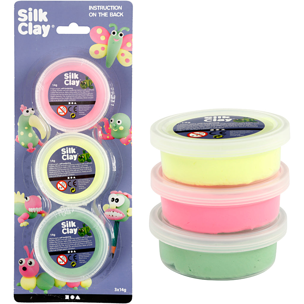 Silk Clay®, light green, neon pink, neon yellow, 3x14 g
