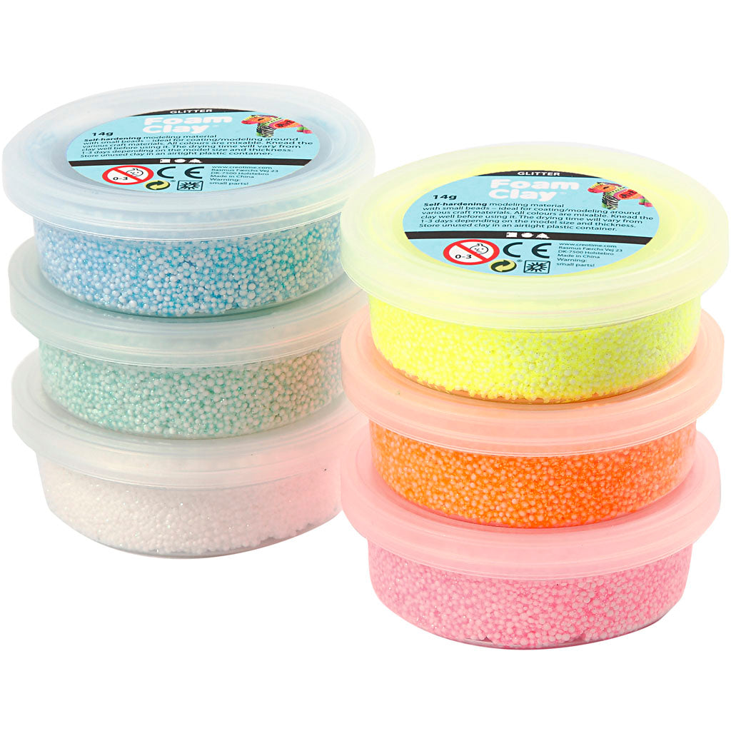Foam Clay®, glitter, pastel colours, 6x14 g