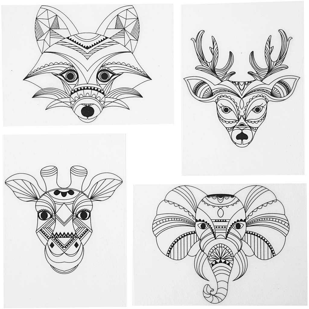 Shrink plastic sheets with motifs, Wild animals, sheet 10,5x14,5 cm, thickness 0,3 mm, matt transparent, 4 sheet