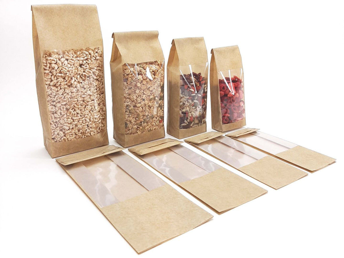 Block bottom bag brown Kraftlook 60my+window 10+6x28cm (50 pcs)