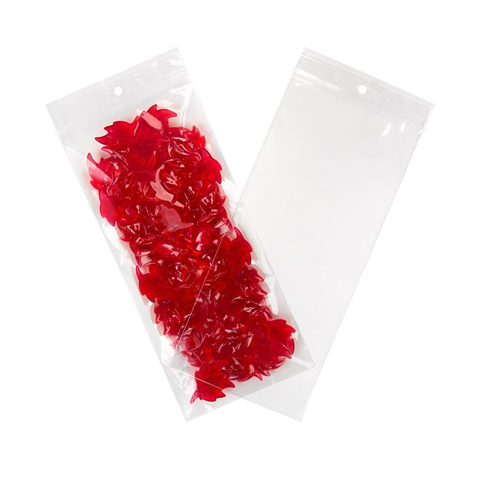 Grip Seal Bags with Hang hole 10x23cm Crystal Clear PP 100 micron